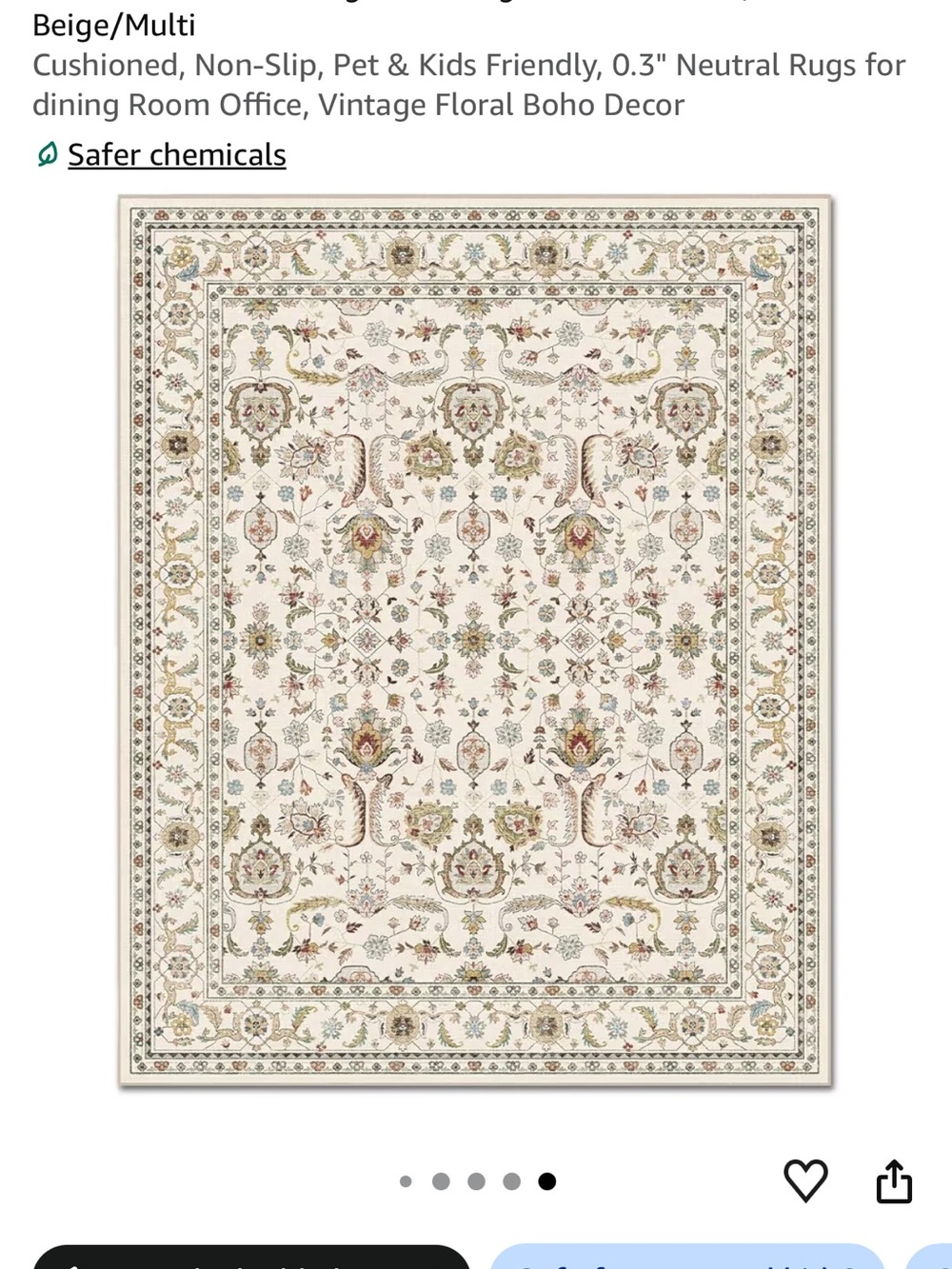 Neutral Floral Area Rug - Beige Multi - Picture 2 of 3